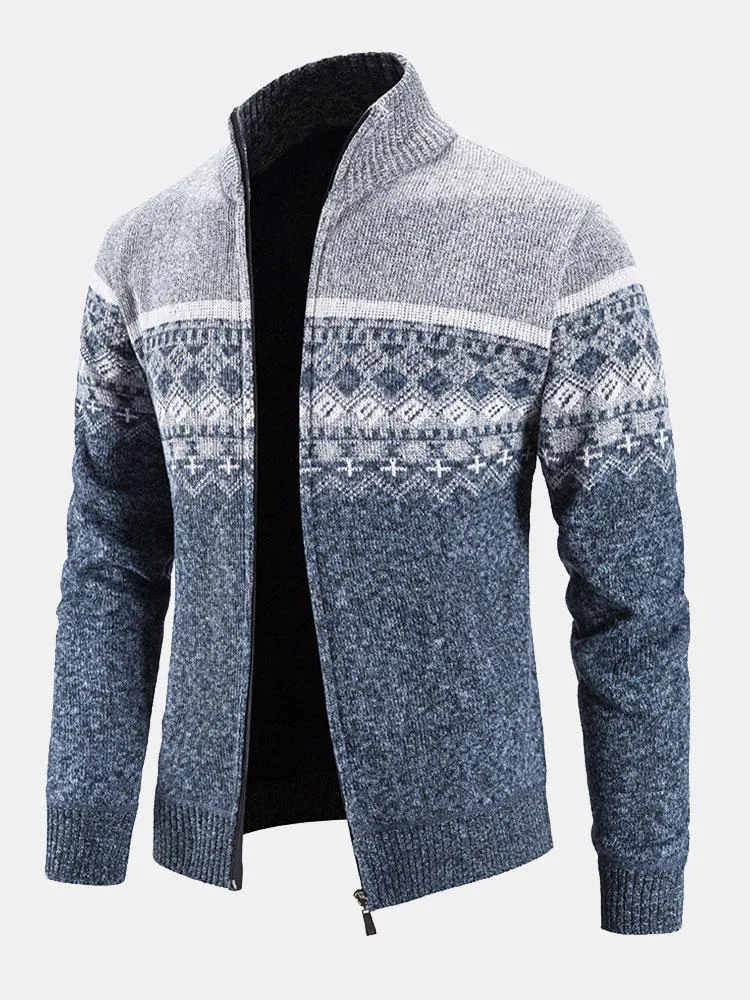 Eldrige | Geometric Print Zip Up Jumper