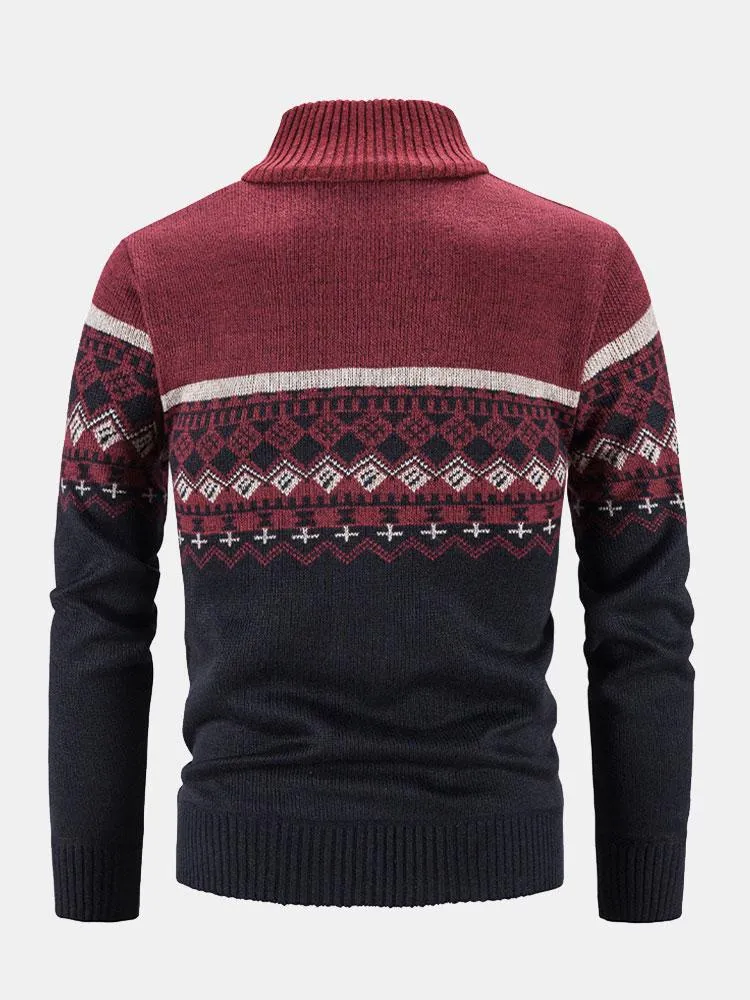 Eldrige | Geometric Print Zip Up Jumper