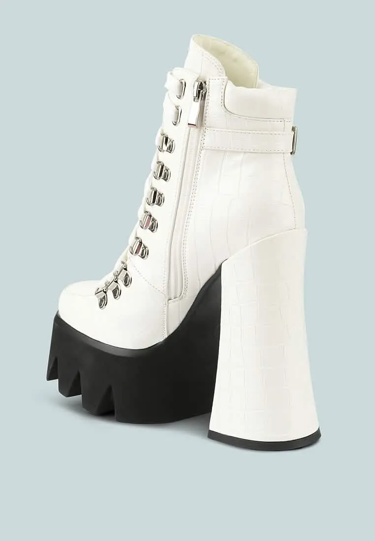 Elevated Chunky Heeled Lace-Up Combat Boots