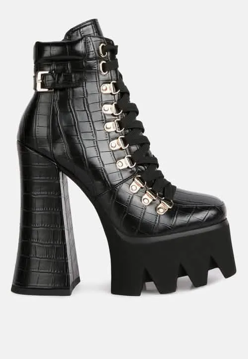 Elevated Chunky Heeled Lace-Up Combat Boots