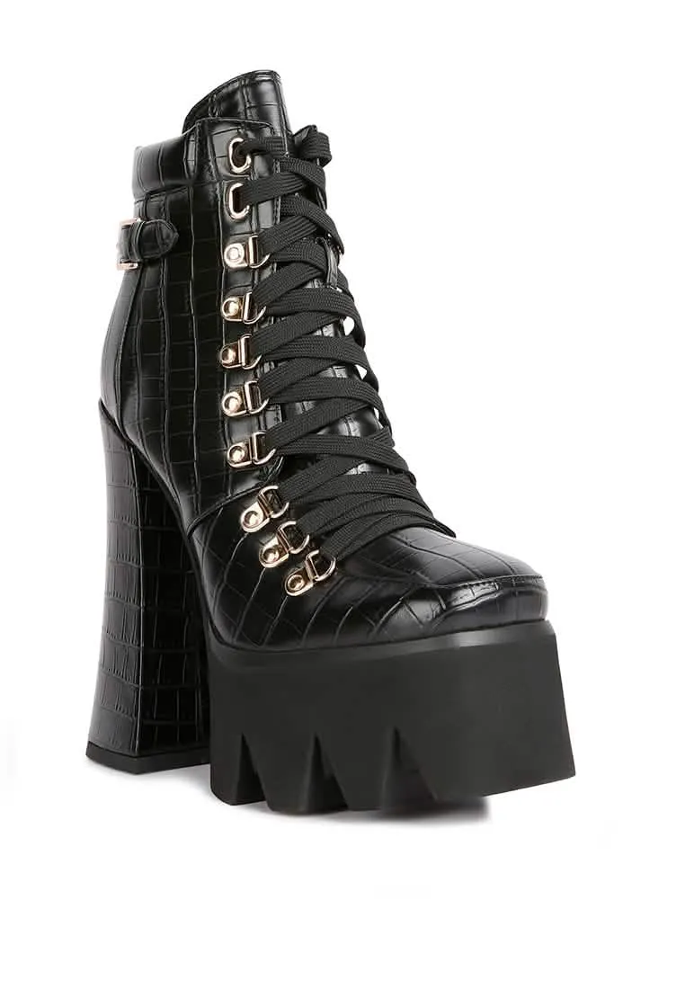 Elevated Chunky Heeled Lace-Up Combat Boots