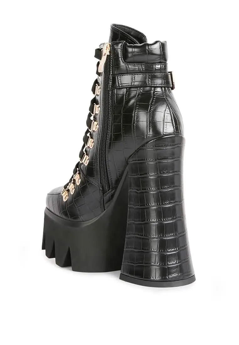 Elevated Chunky Heeled Lace-Up Combat Boots