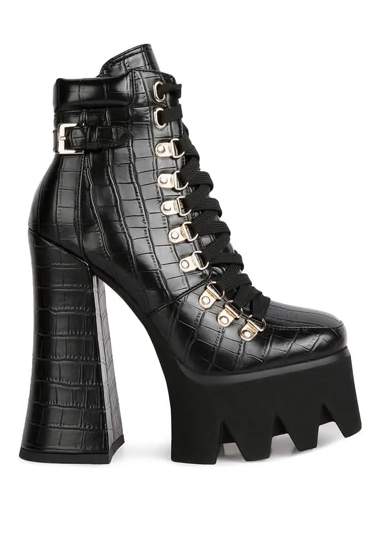 Elevated Chunky Heeled Lace-Up Combat Boots