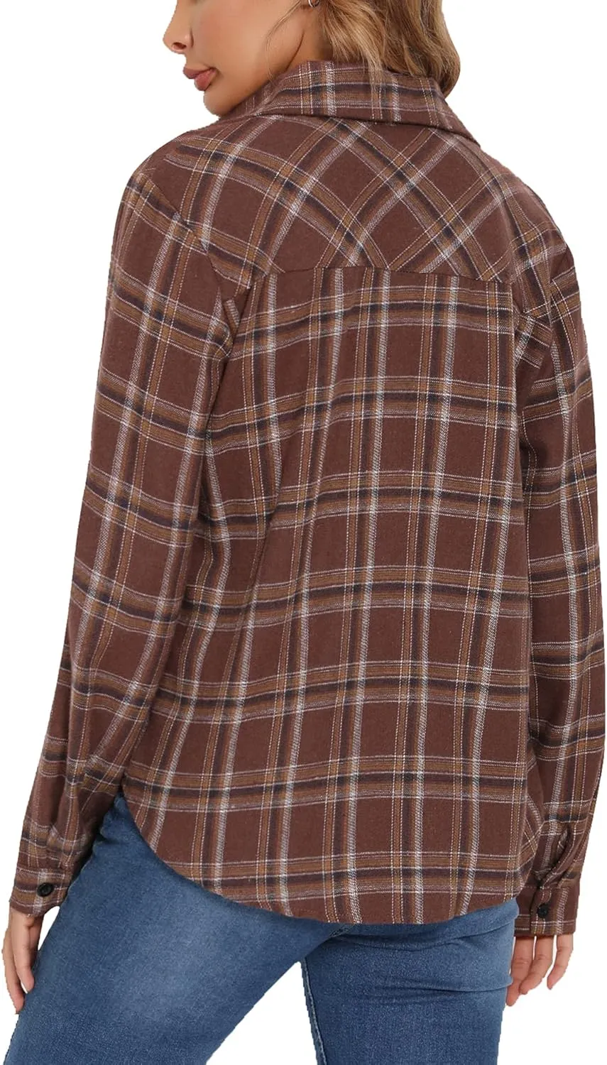 Enjoyoself Womens Plaid Flannel Shirts Casual Roll up Long Sleeve Boyfriend Button Down Checkered Shirt