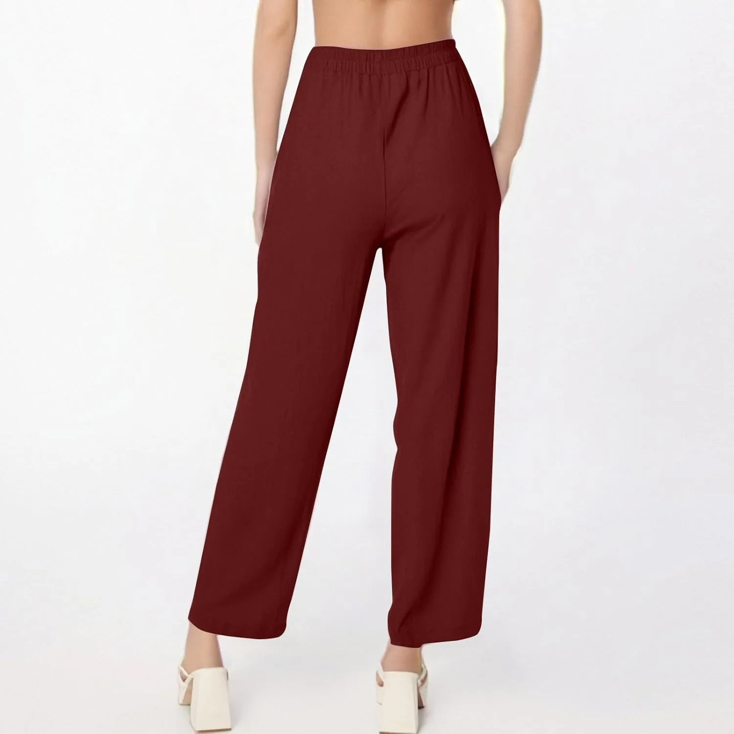 fanmpghleoo Linen Pants Women Summer Elastic High Waisted Wide Leg Linen Pants for Women 2025 Comfy Lounge Pants with Pockets