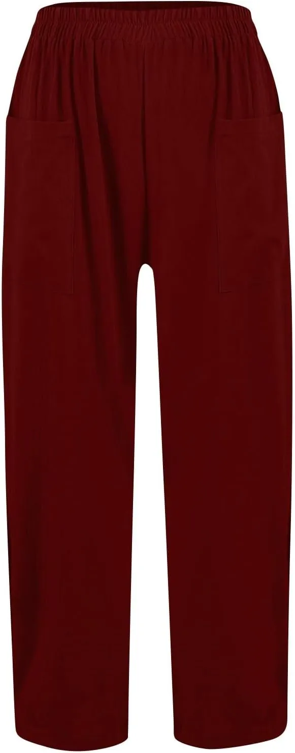 fanmpghleoo Linen Pants Women Summer Elastic High Waisted Wide Leg Linen Pants for Women 2025 Comfy Lounge Pants with Pockets
