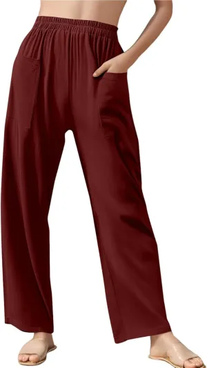 fanmpghleoo Linen Pants Women Summer Elastic High Waisted Wide Leg Linen Pants for Women 2025 Comfy Lounge Pants with Pockets