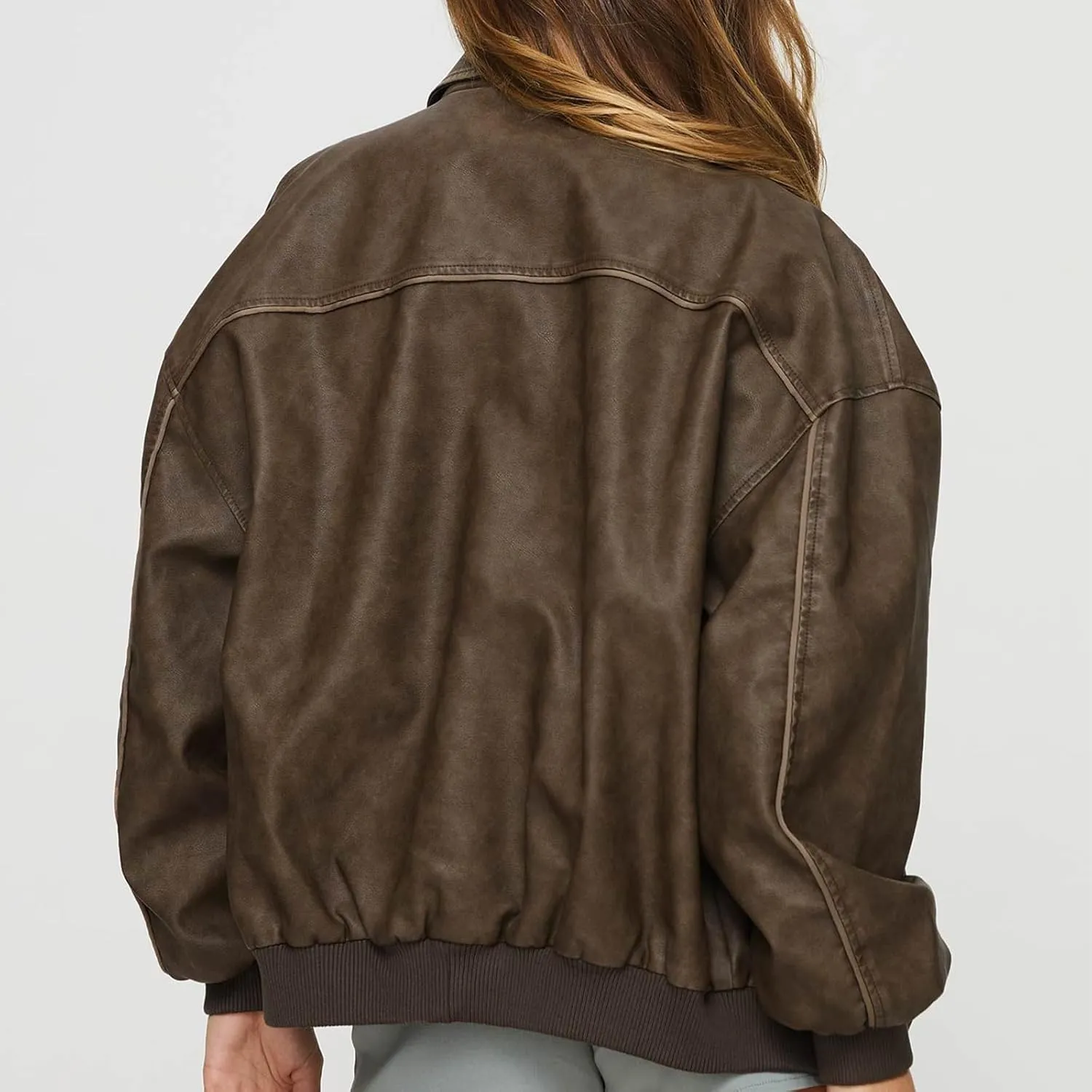 FEORJGP Womens PU Leather Biker Jacket Coat Windbreaker Faux Fur Jacket Outerwear Coat Motorcycle Jacket Y2K 90s Streetwear