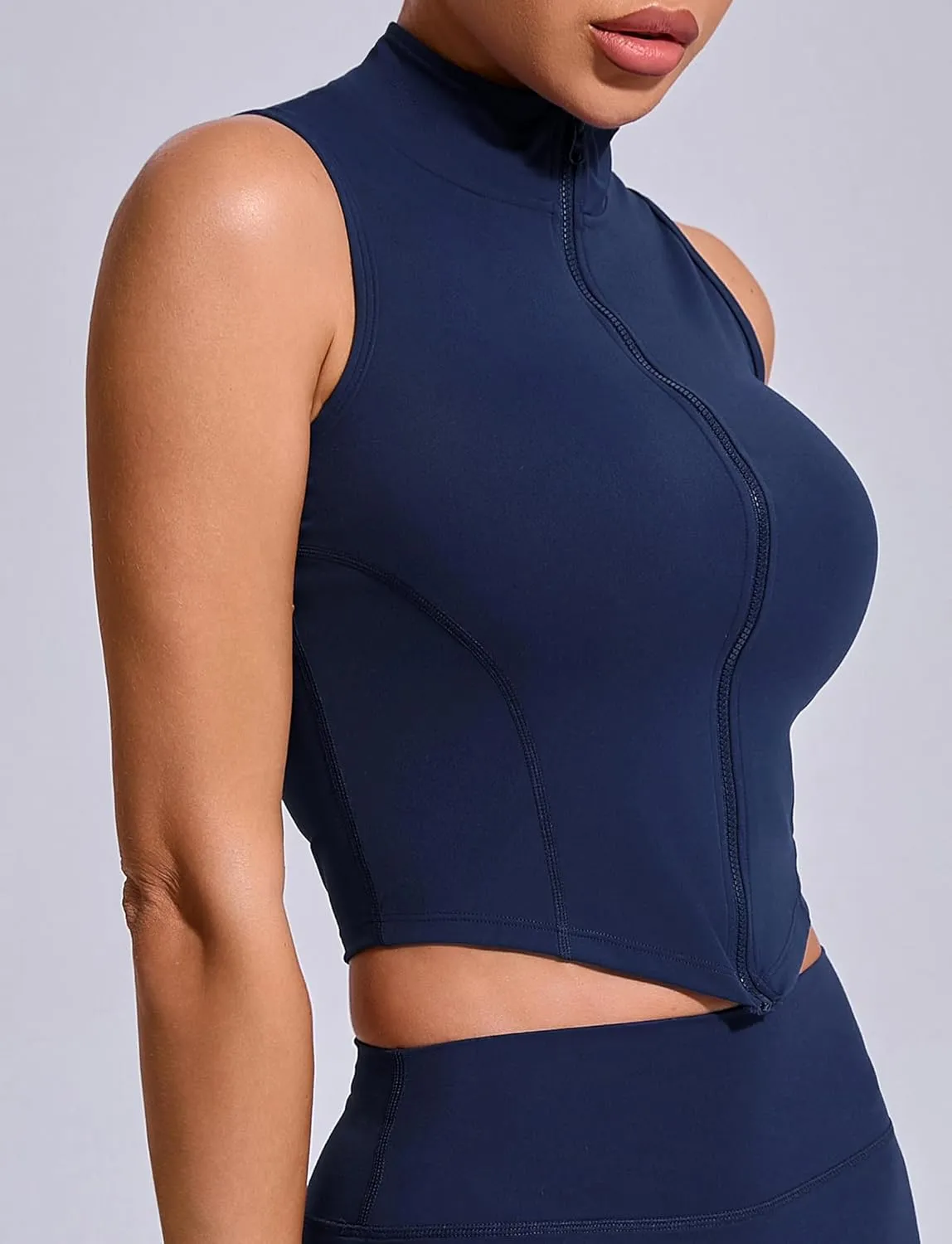 FEOYA Curve Hem Golf Tank Top for Women Sleeveless Full Zip Up Yoga Workout Vest Slim Fit Nylon Tennis Shirt 2025