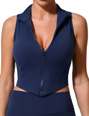FEOYA Curve Hem Golf Tank Top for Women Sleeveless Full Zip Up Yoga Workout Vest Slim Fit Nylon Tennis Shirt 2025