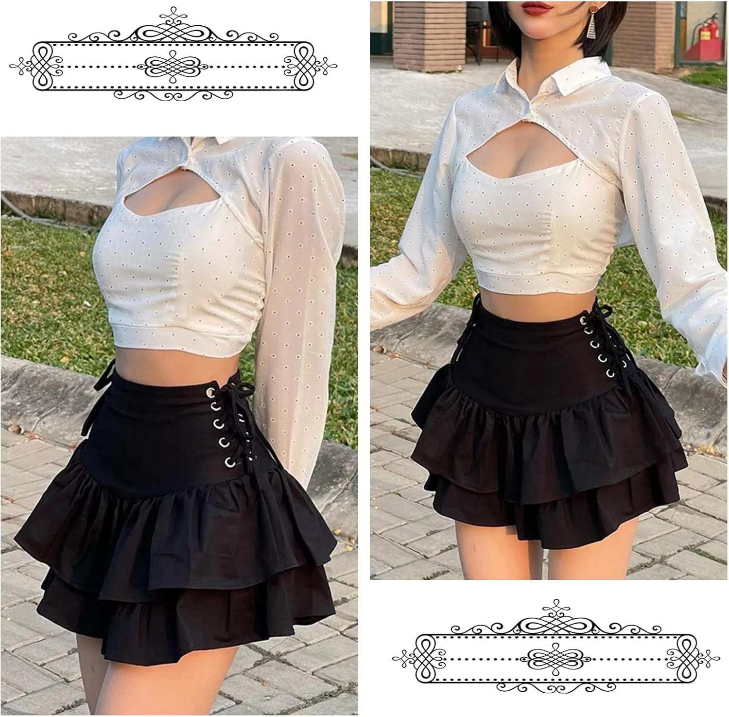 FEOYA Women Gothic Pleated Mini Skirt Punk High Waist A Line Skirt for Casual Party Cosplay
