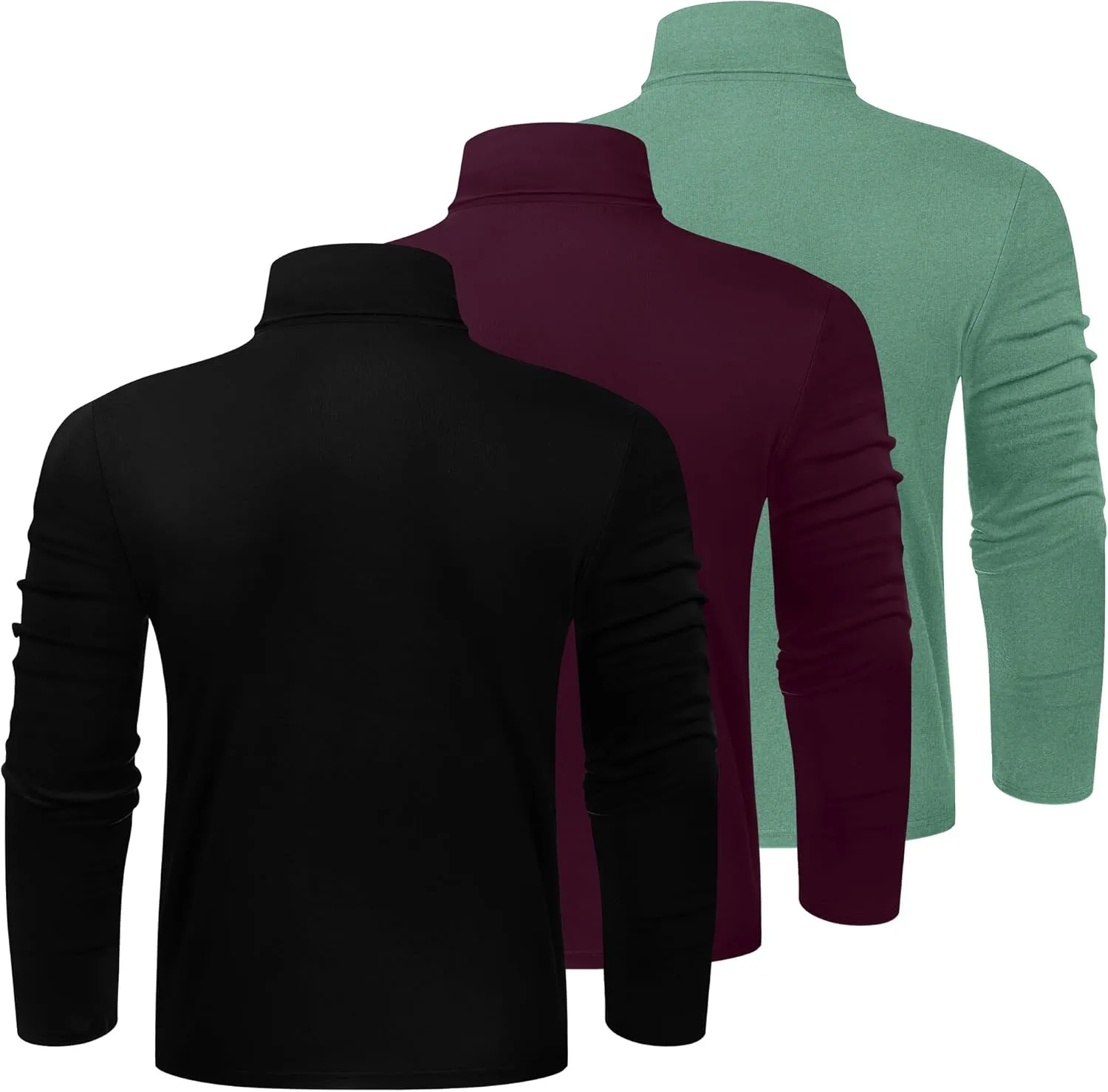 Ficerd 3 Pack Men's Big and Tall Turtleneck Shirts Cotton Long Sleeve Turtle Neck Tops Plus Size Loose Fit Basic Tee