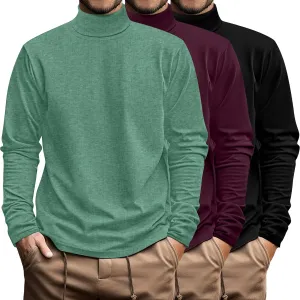 Ficerd 3 Pack Men's Big and Tall Turtleneck Shirts Cotton Long Sleeve Turtle Neck Tops Plus Size Loose Fit Basic Tee