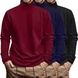 Ficerd 3 Pack Men's Big and Tall Turtleneck Shirts Cotton Long Sleeve Turtle Neck Tops Plus Size Loose Fit Basic Tee