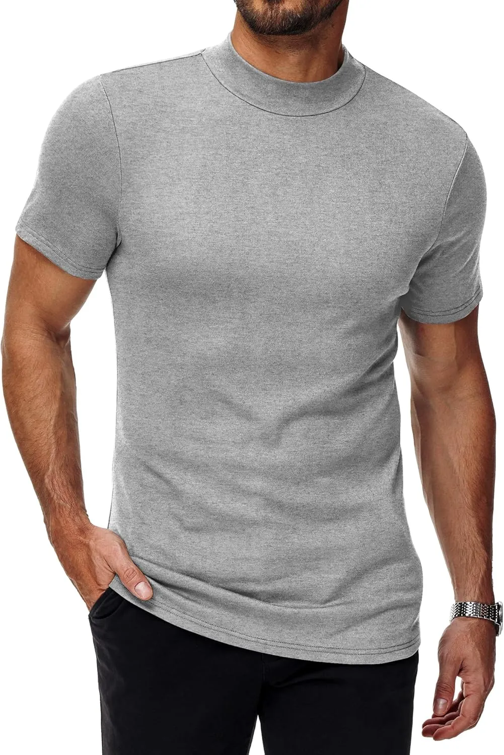 Ficerd 3 Pack Men's Mock Neck T Shirts, Cotton Short Sleeve Turtleneck Tee Shirts Slim Fit Basic Casual Solid Undershirt Tops