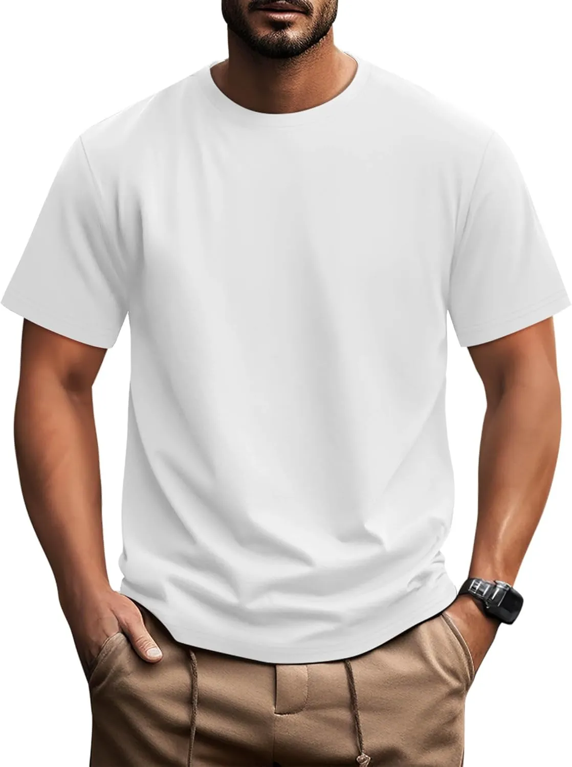 Ficerd Men's Big and Tall Shirt Short Sleeve Summer Cotton Tee Crew Neck Oversize Top Casual Loose Fit Knitted T Shirt M-7XL