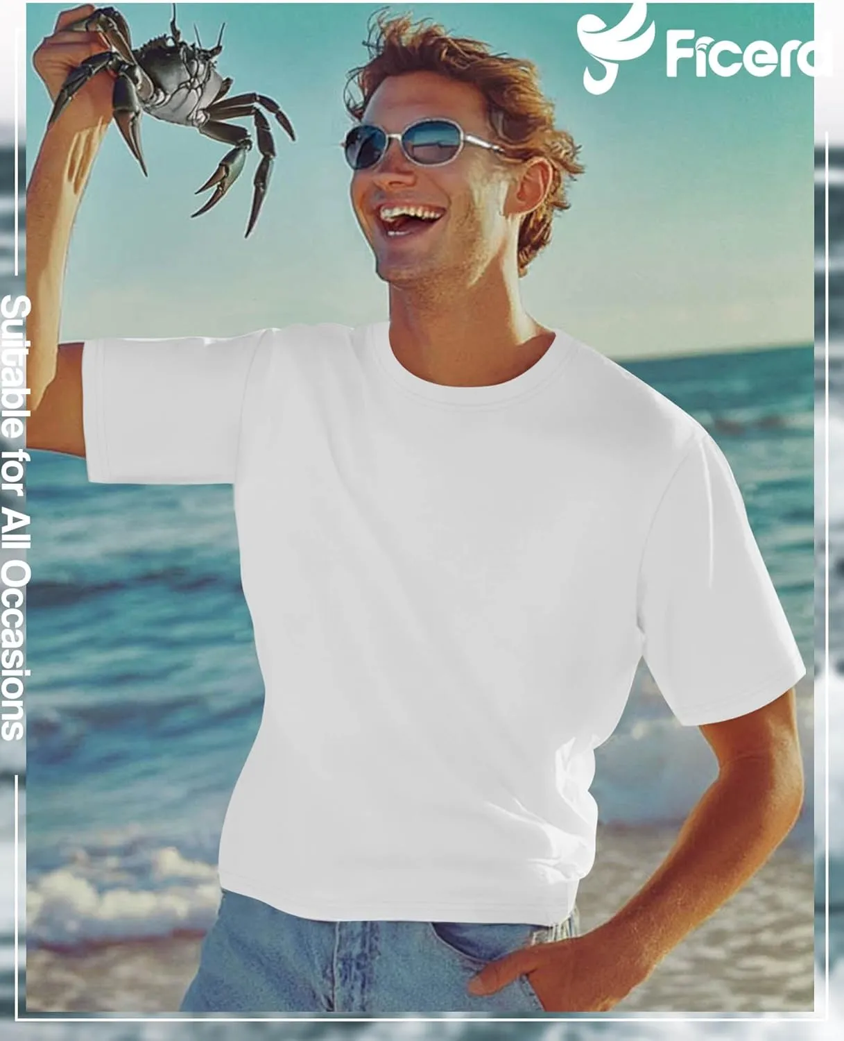 Ficerd Men's Big and Tall Shirt Short Sleeve Summer Cotton Tee Crew Neck Oversize Top Casual Loose Fit Knitted T Shirt M-7XL