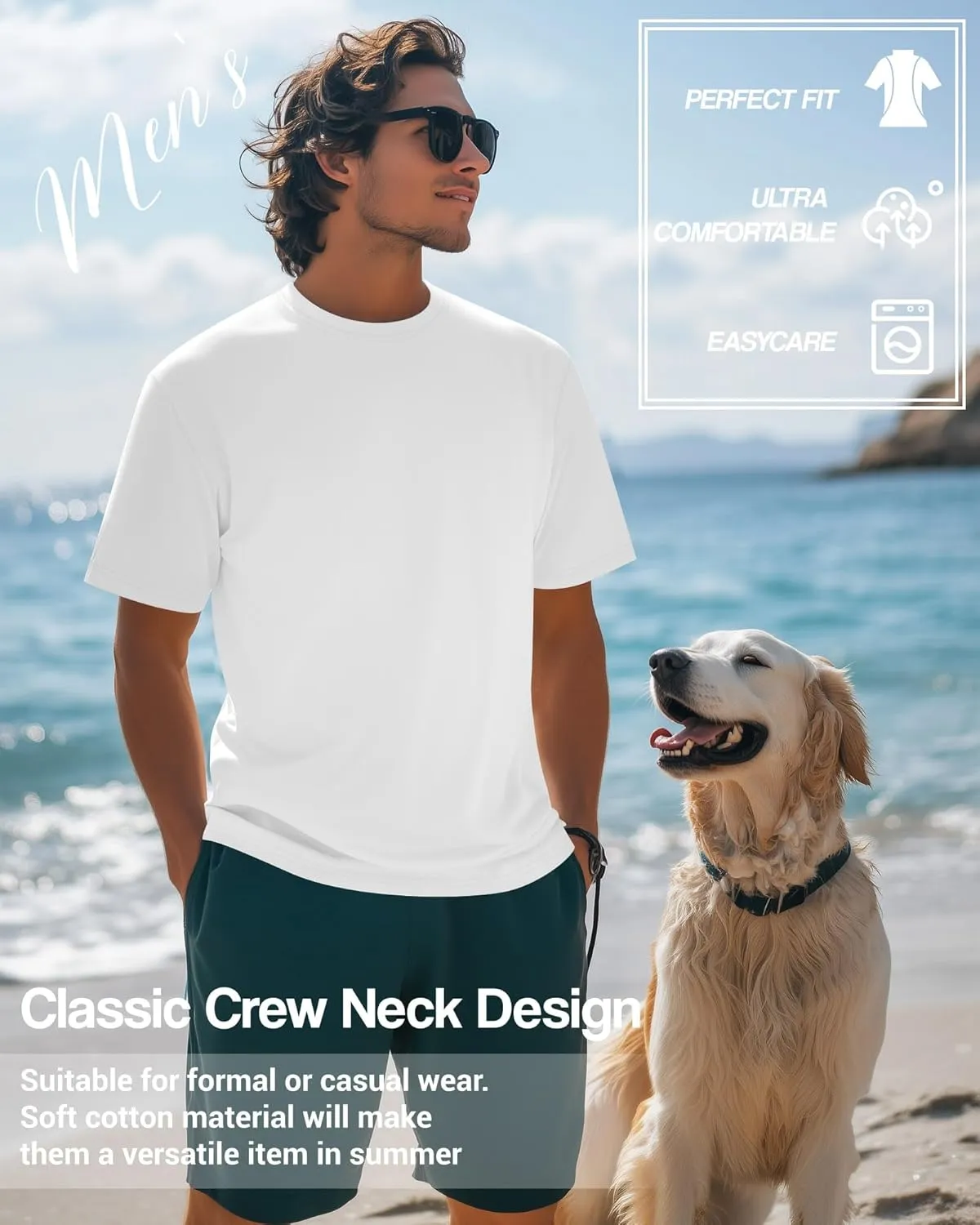 Ficerd Men's Big and Tall Shirt Short Sleeve Summer Cotton Tee Crew Neck Oversize Top Casual Loose Fit Knitted T Shirt M-7XL