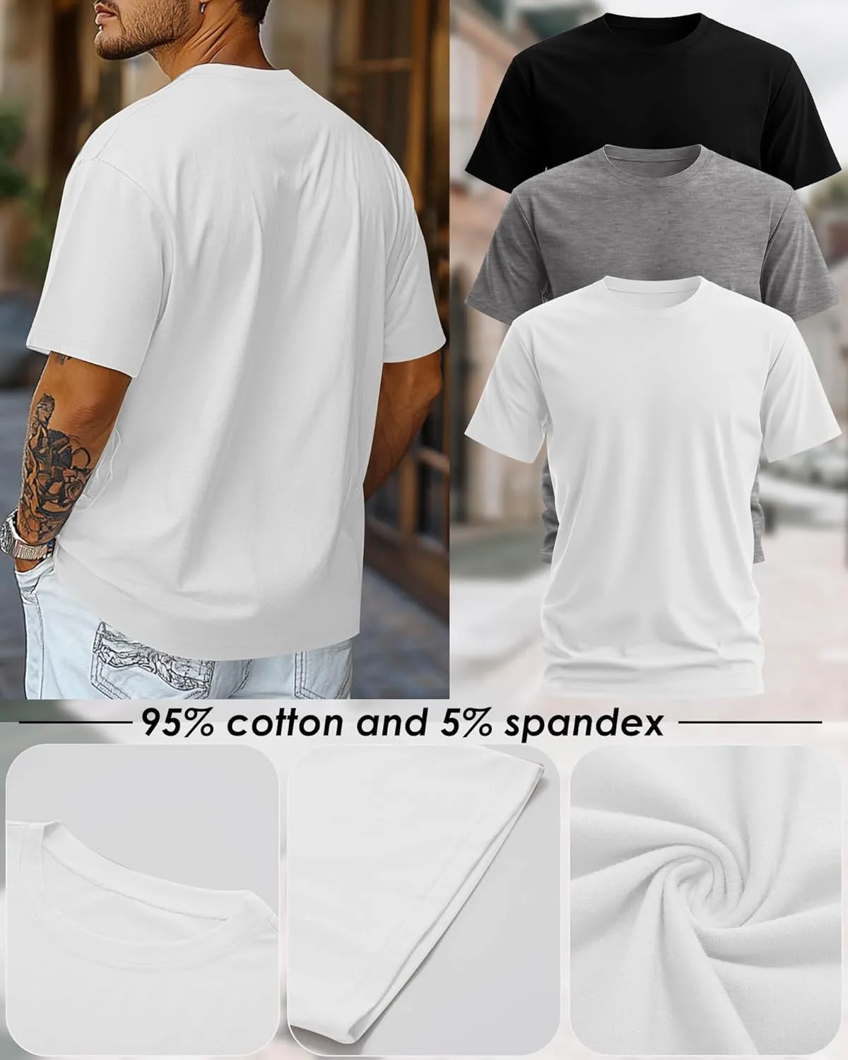 Ficerd Men's Big and Tall Shirt Short Sleeve Summer Cotton Tee Crew Neck Oversize Top Casual Loose Fit Knitted T Shirt M-7XL