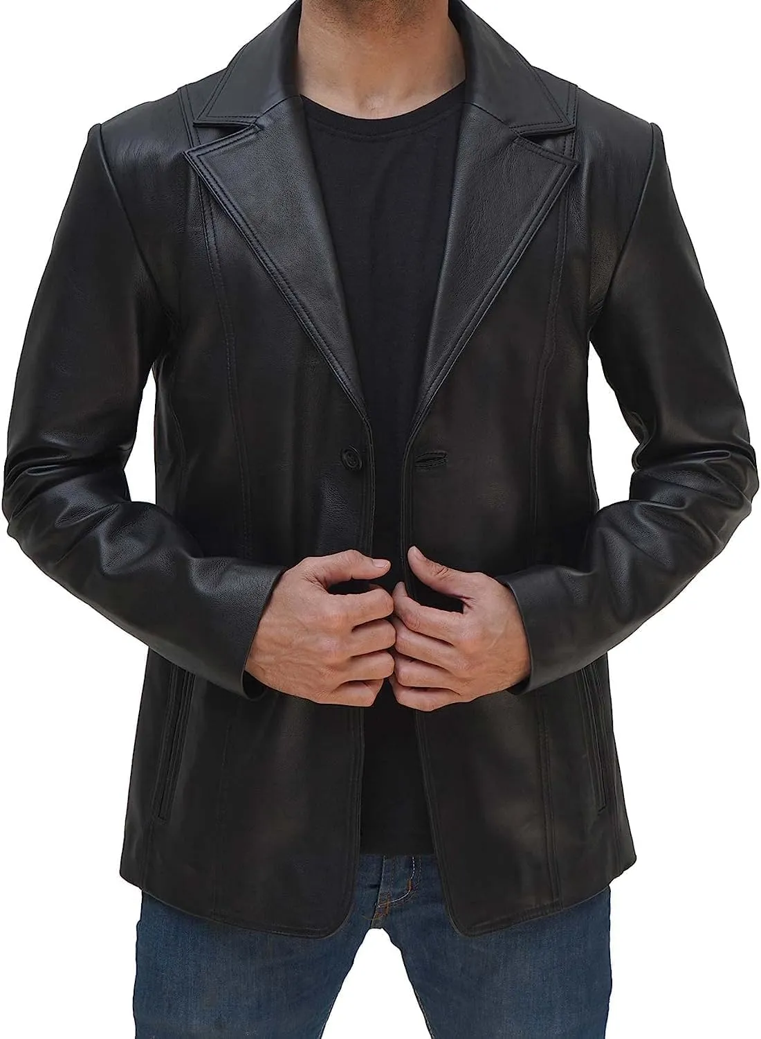 fjackets Men's Real Lambskin Leather Blazer Jacket  Stylish Leather Jackets Mens, Ideal for Business, Casual & Formal Events