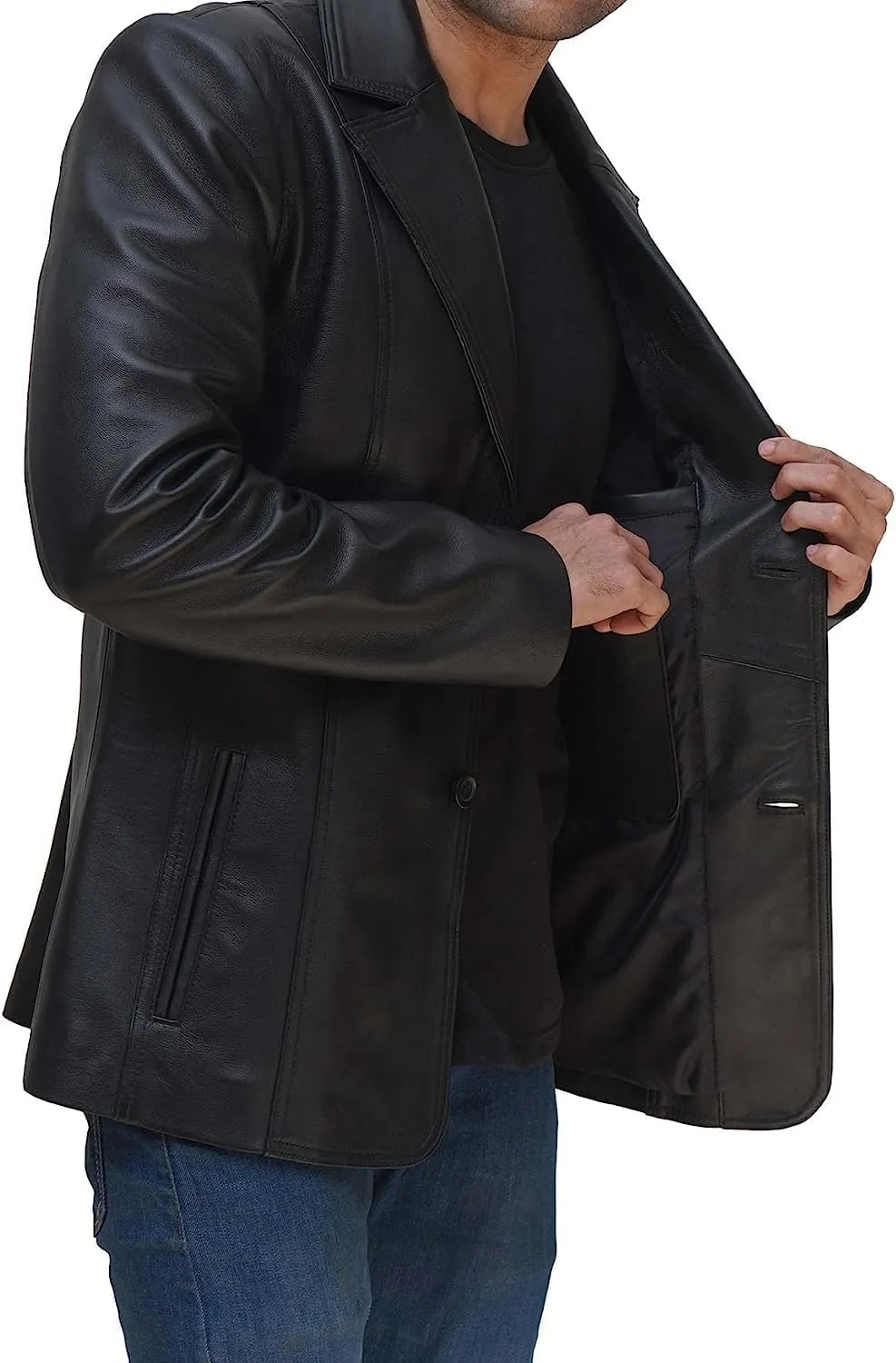 fjackets Men's Real Lambskin Leather Blazer Jacket  Stylish Leather Jackets Mens, Ideal for Business, Casual & Formal Events