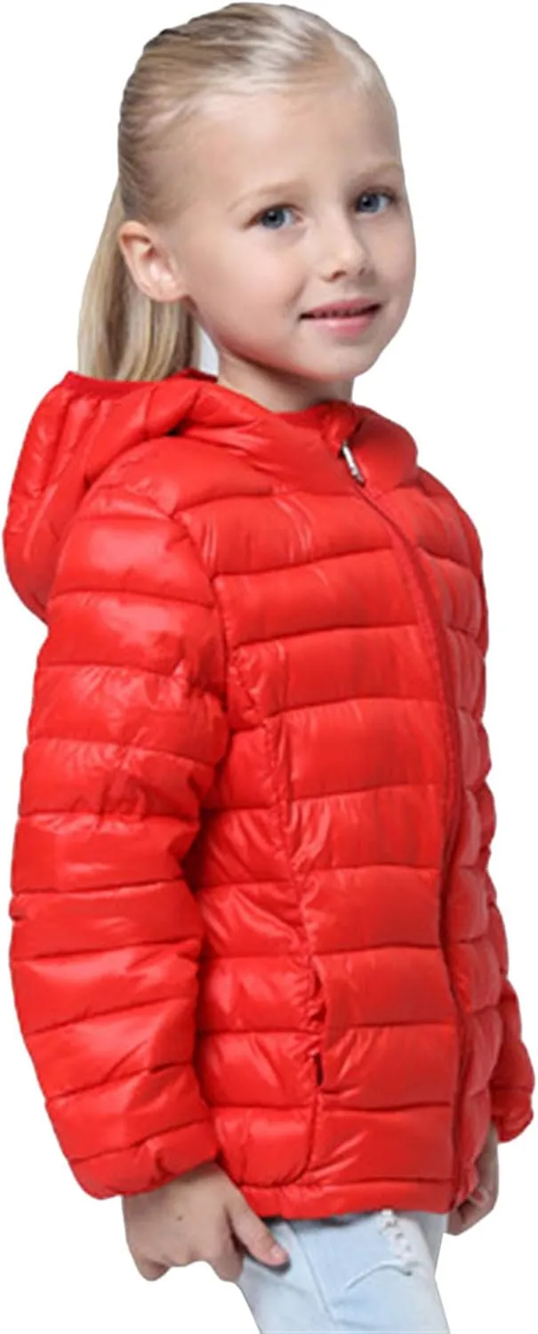 FLITAY Kid Winter Looser Fit Hooded Down Jacket Lightweight Warm Packable Jacket with Pocket