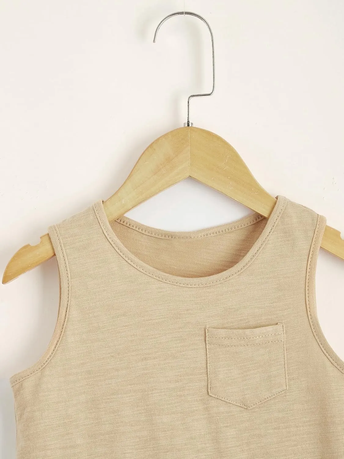 Floerns Boy's 3 Pcs Sleeveless Crew Neck Pocket Casual Solid Tank Top