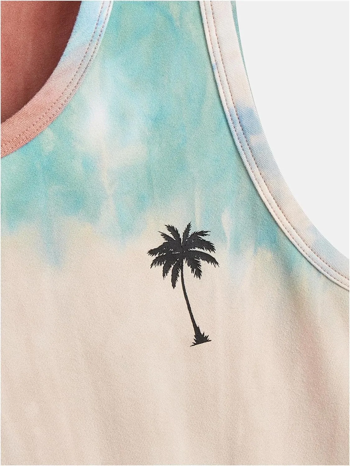 Floerns Boy's Tie Dye Sleeveless Tank Top Crewneck Hawaiian Tree Print Shirts
