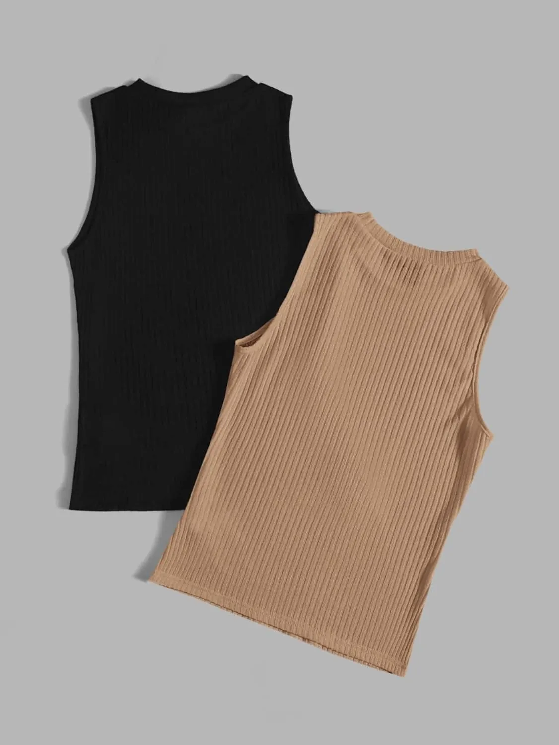 Floerns Women's 2 Piece Sleeveless Rib Knit Round Neck Camisole Tank Top