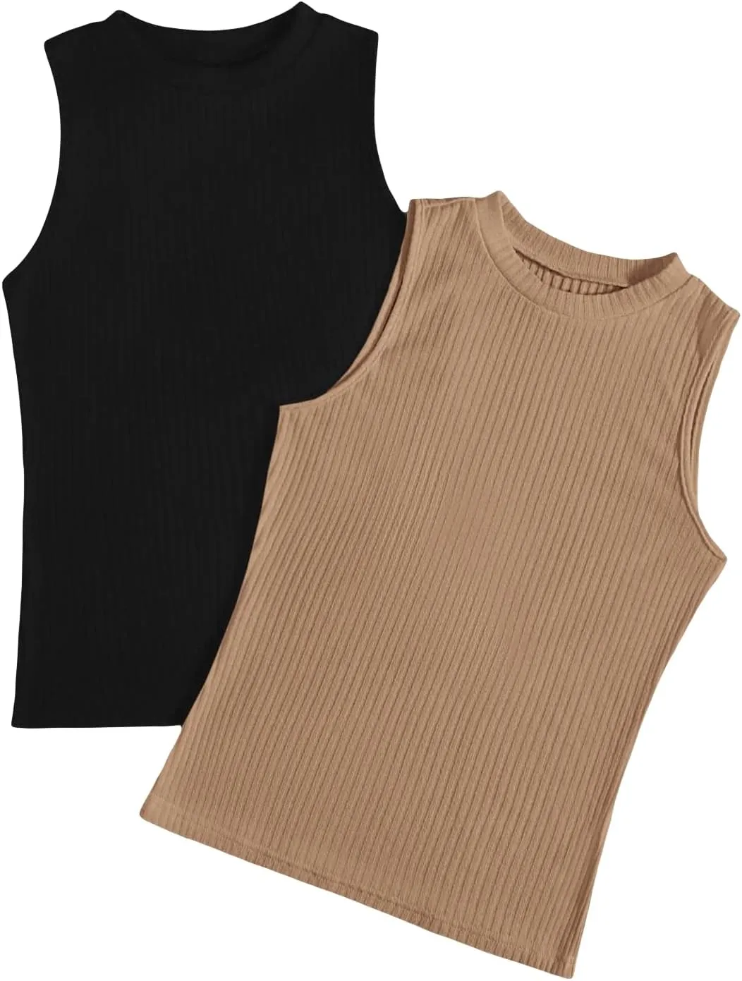 Floerns Women's 2 Piece Sleeveless Rib Knit Round Neck Camisole Tank Top