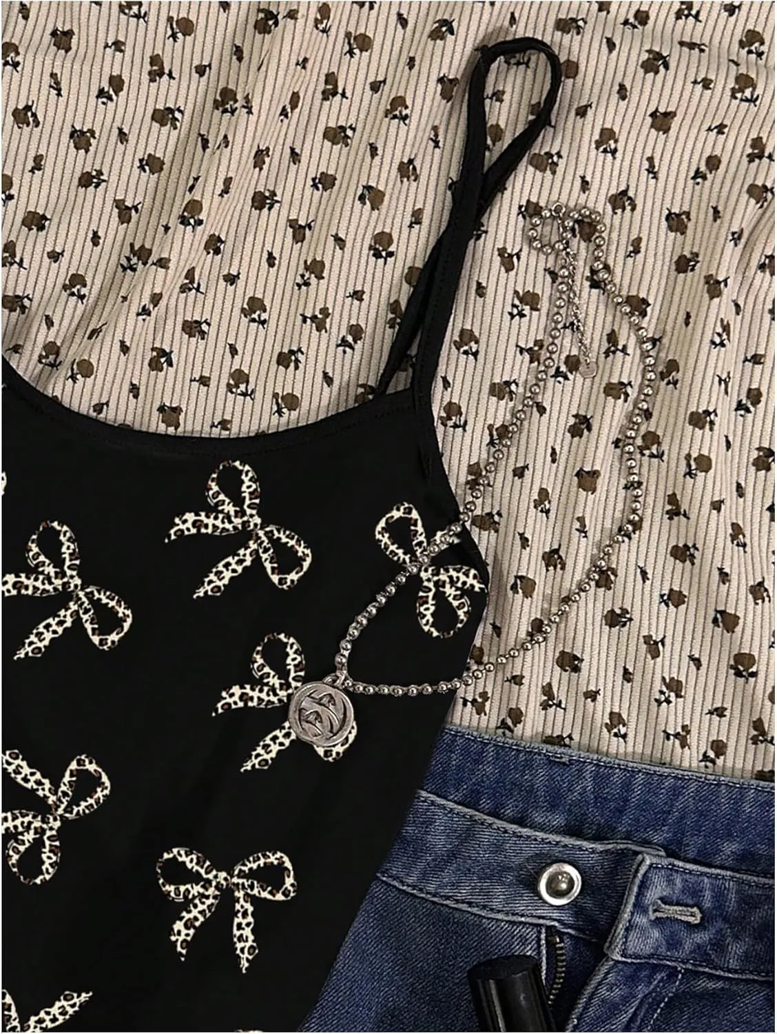 Floerns Women's Cheetah Print Crop Cami Top Leopard Sleeveless Cute Bow Camisole