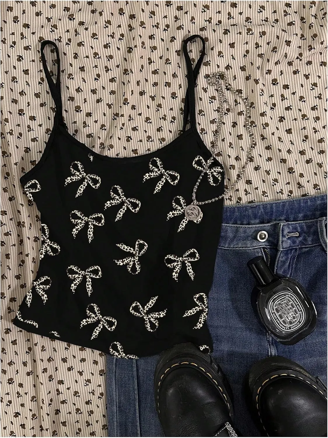 Floerns Women's Cheetah Print Crop Cami Top Leopard Sleeveless Cute Bow Camisole