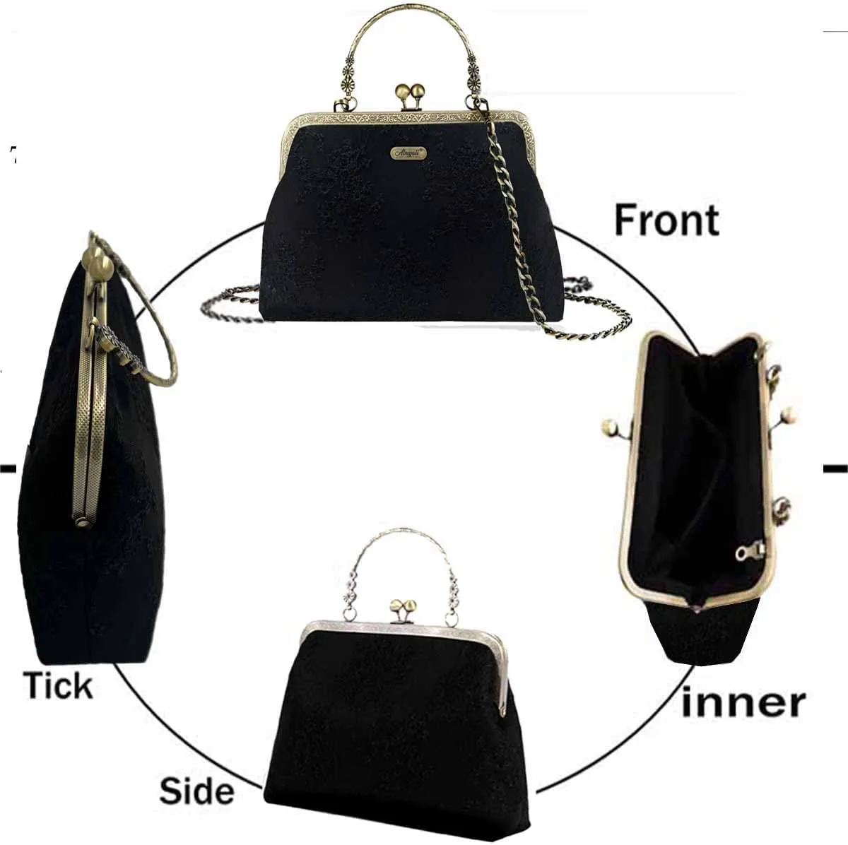 Floral Top-Handle Handbag, Kiss Lock Evening Bag for Women, Vintage Handbag