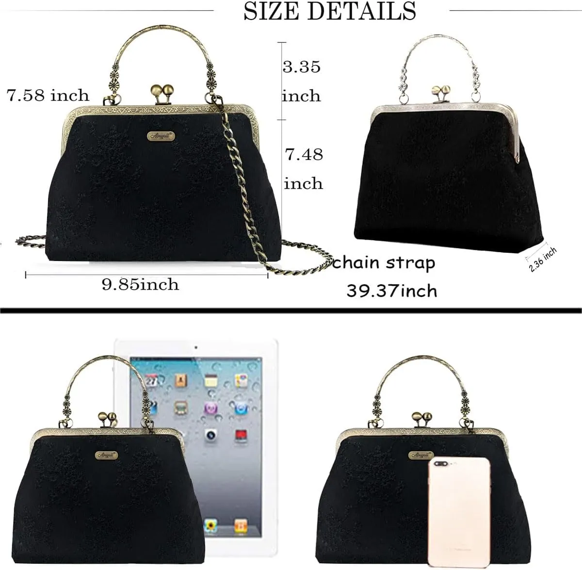Floral Top-Handle Handbag, Kiss Lock Evening Bag for Women, Vintage Handbag