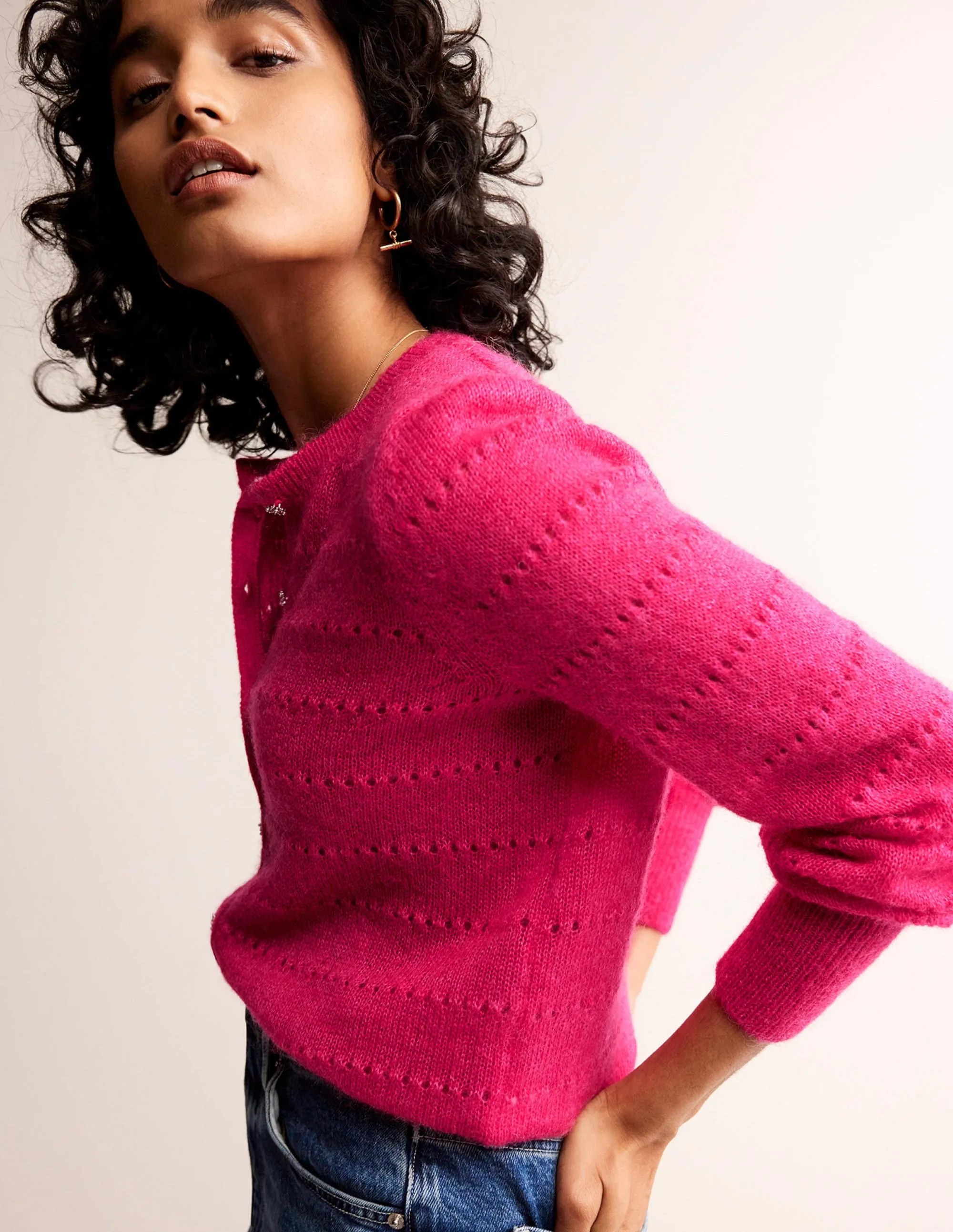 Fluffy Textured Cardigan-Vibrant Pink