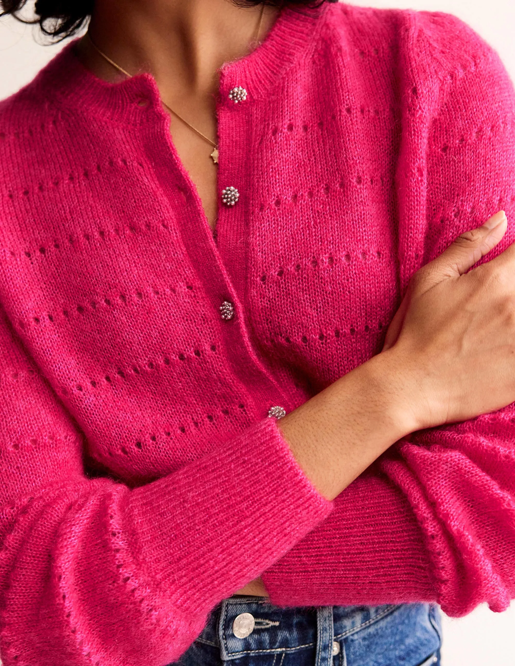Fluffy Textured Cardigan-Vibrant Pink