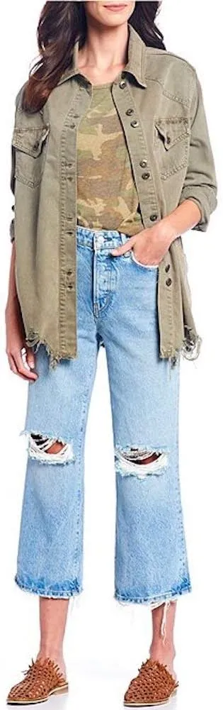 Free People Womens Moonchild Denim Cold Weather Shirt Jacket