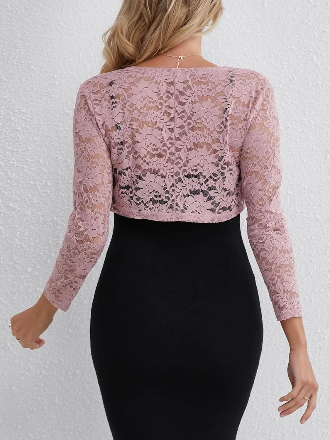 Fuinloth Women's Lace Shrugs, 3/4 Sleeve Bolero Sheer Floral Top Cardigan