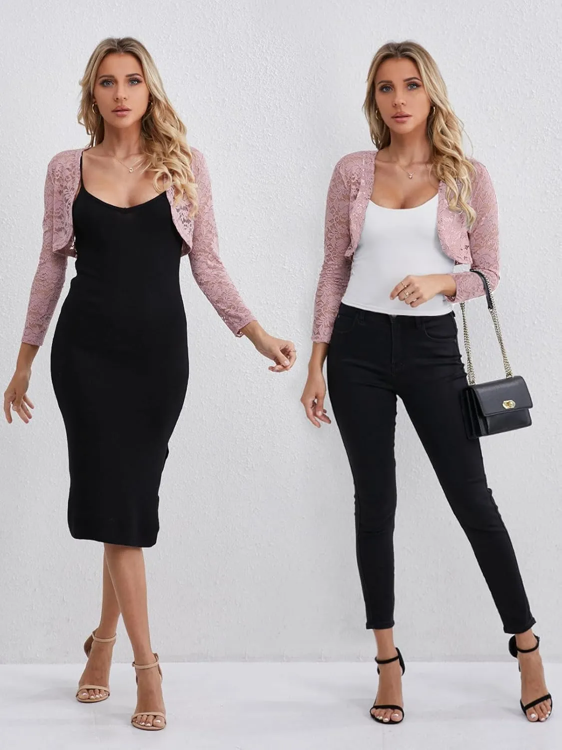 Fuinloth Women's Lace Shrugs, 3/4 Sleeve Bolero Sheer Floral Top Cardigan