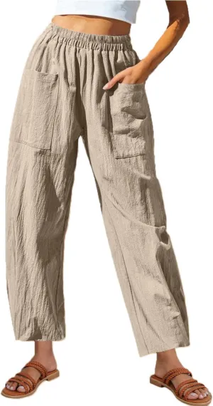 FZYLQY 2025 Womens Linen Pants Wide Leg Casual Elastic High Waisted Palazzo Pants Lounge Beach Summer Trousers with Pockets
