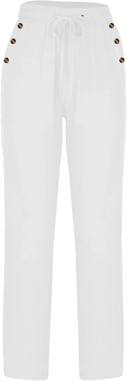 FZYLQY 2PC Womens Casual Loose Elastic Waist Linen Pants 2025 Loose Fit Trousers with Pockets Loose Flowy Yoga Sweatpants