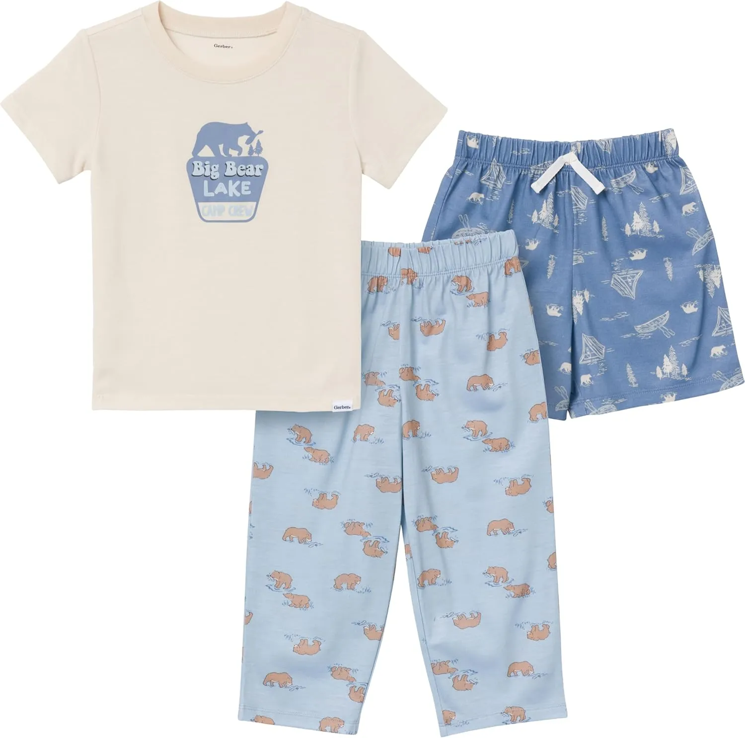 Gerber Baby Boys' 3-Piece Pajama Set (Polyester Jersey Top, Pants,   Shorts)