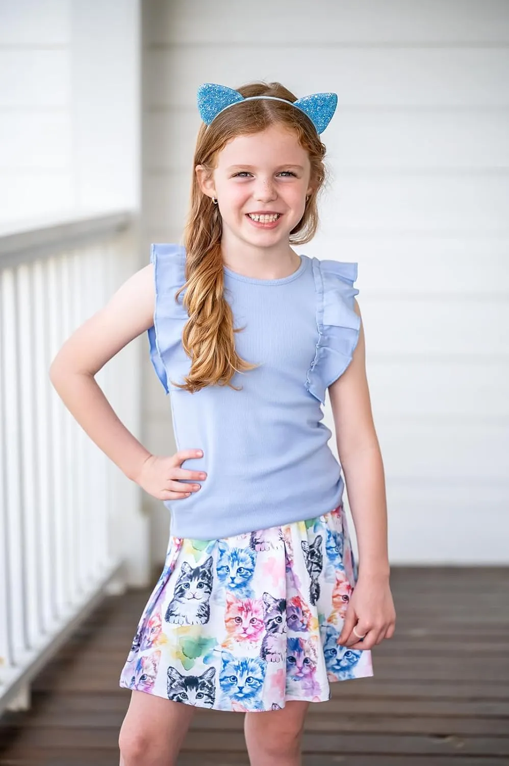 Girls 4 Piece Ribbed Top and Skort Set, Kids 2-10 Years