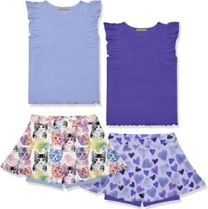 Girls 4 Piece Ribbed Top and Skort Set, Kids 2-10 Years