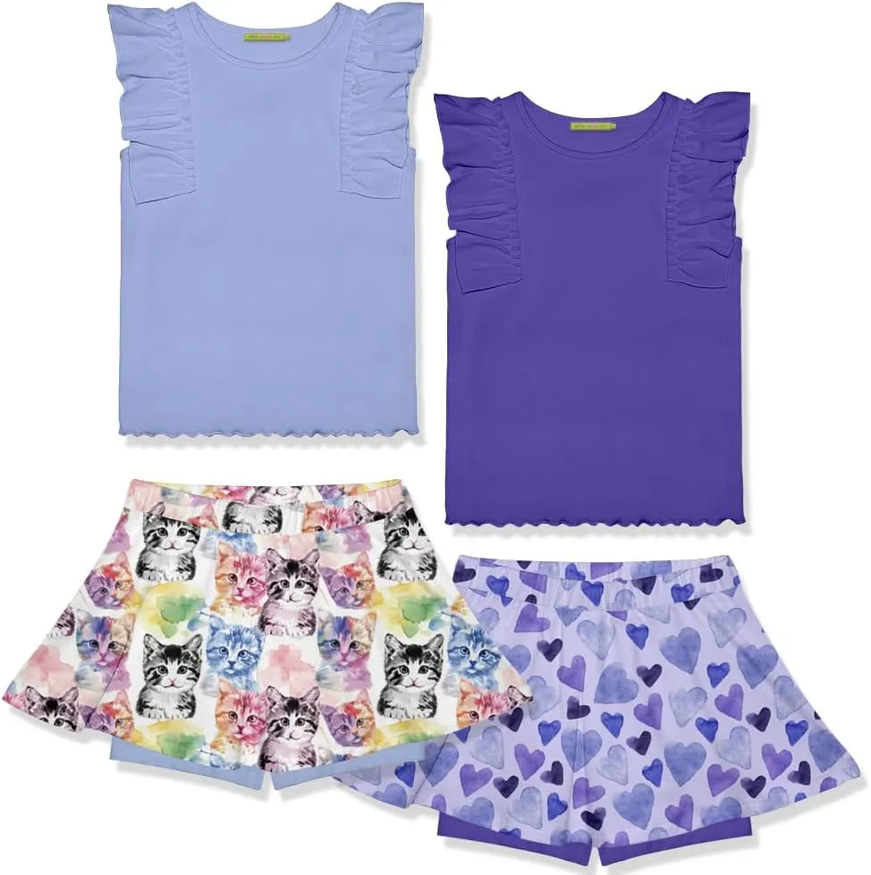 Girls 4 Piece Ribbed Top and Skort Set, Kids 2-10 Years