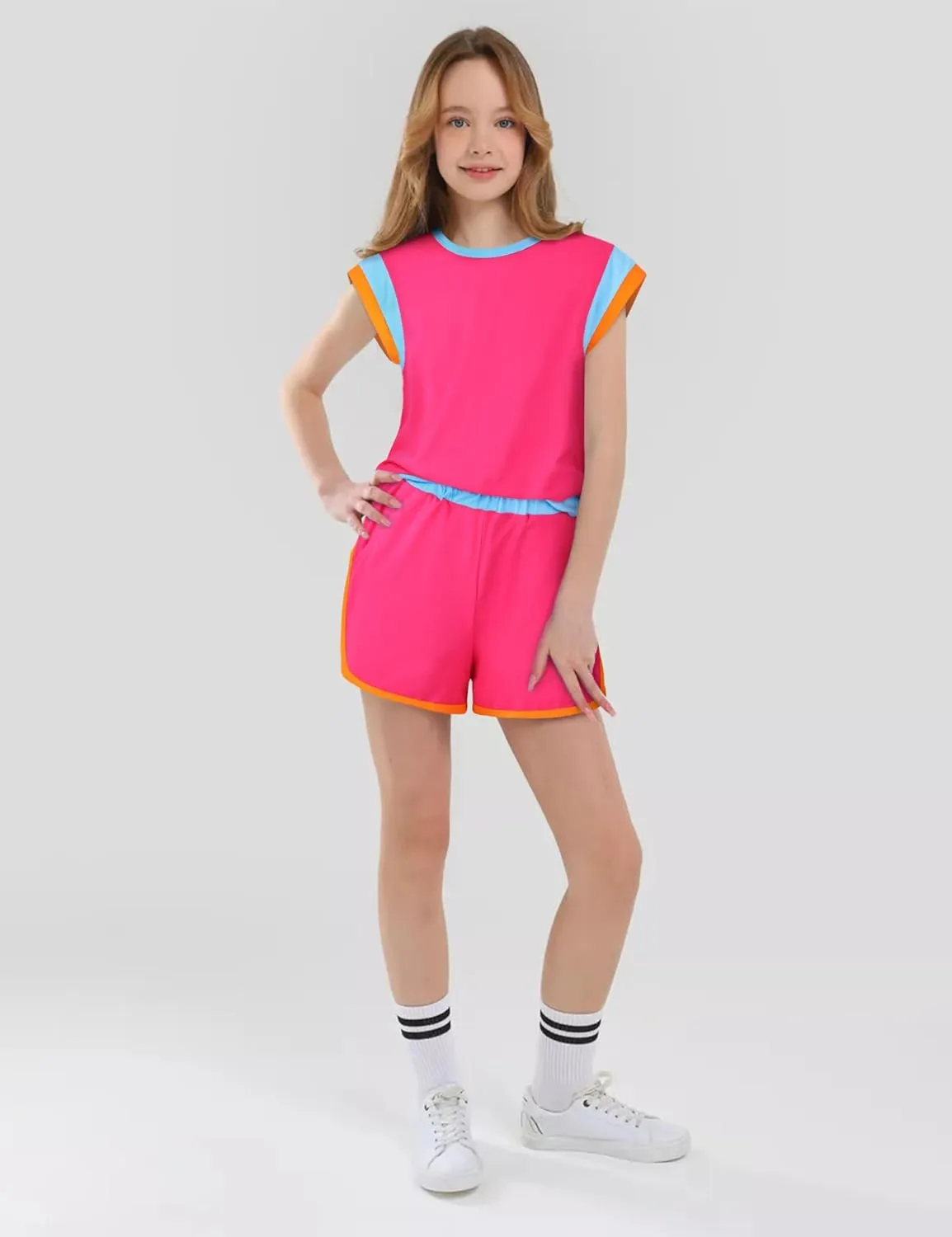 Girls Clothes Color Block Sleeveless Tank Top with Shorts 2PCS Summer Outfits