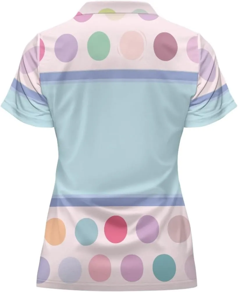 GLUDEAR Womens Polka Dots Golf Shirts Short Sleeve Sun Protection Golf Shirts Quick Dry Zipper Collared Polos