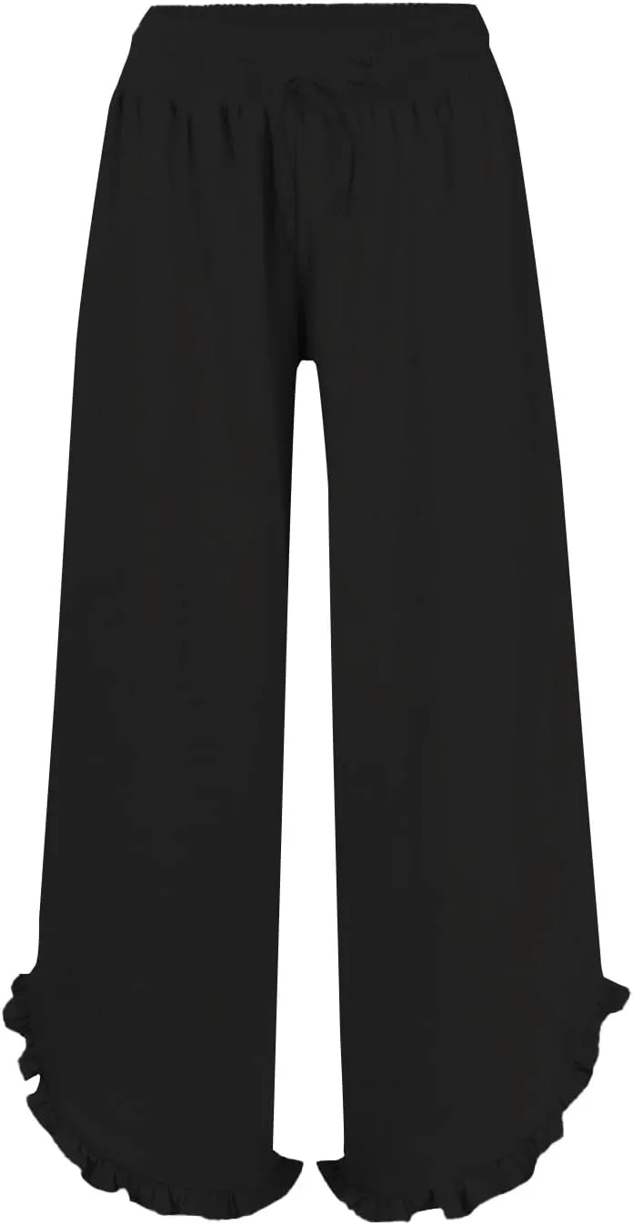 GOKKILRW Women Linen Pants Summer Wide Leg Beach Capris Lightweight High Waist Ruffle Flowy Palazzo Pant Boho Casual Trousers