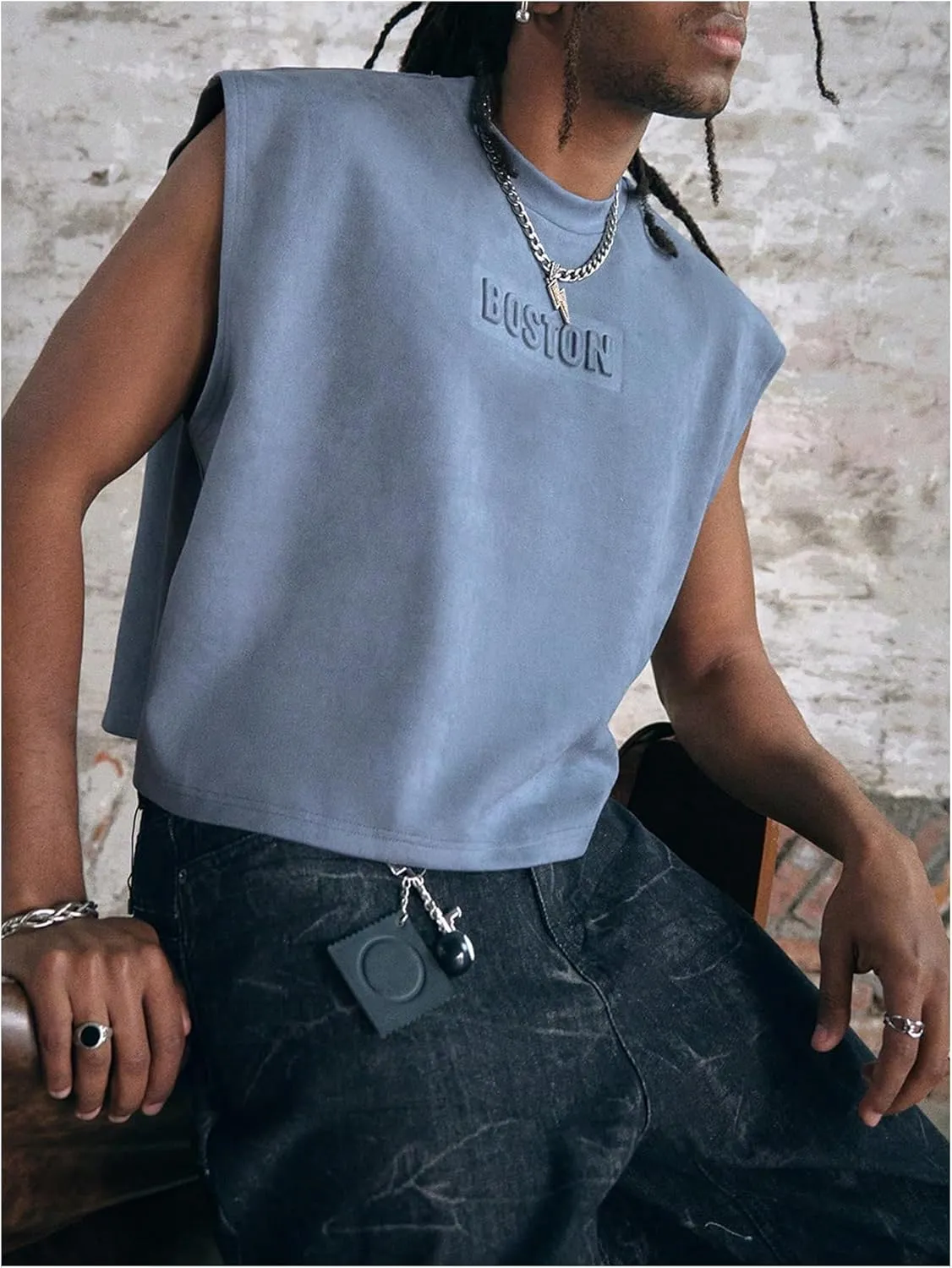 GORGLITTER Men's Dolman Sleeve Crop Vest Top Crewneck Loose Pullover Tank Tops