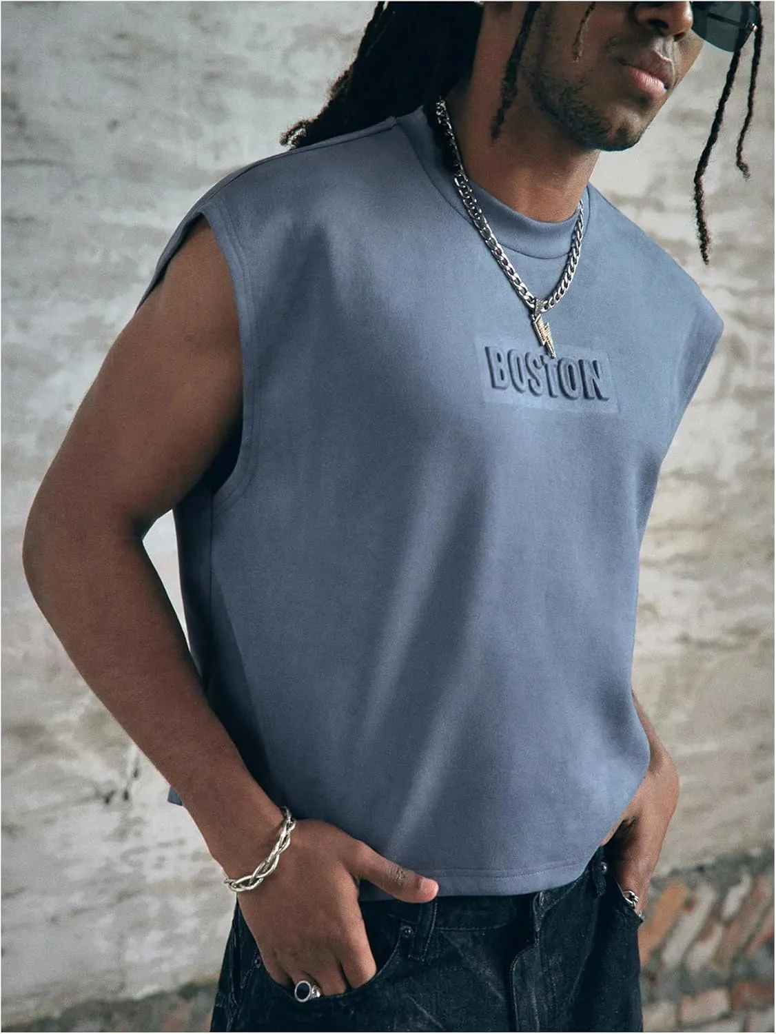 GORGLITTER Men's Dolman Sleeve Crop Vest Top Crewneck Loose Pullover Tank Tops